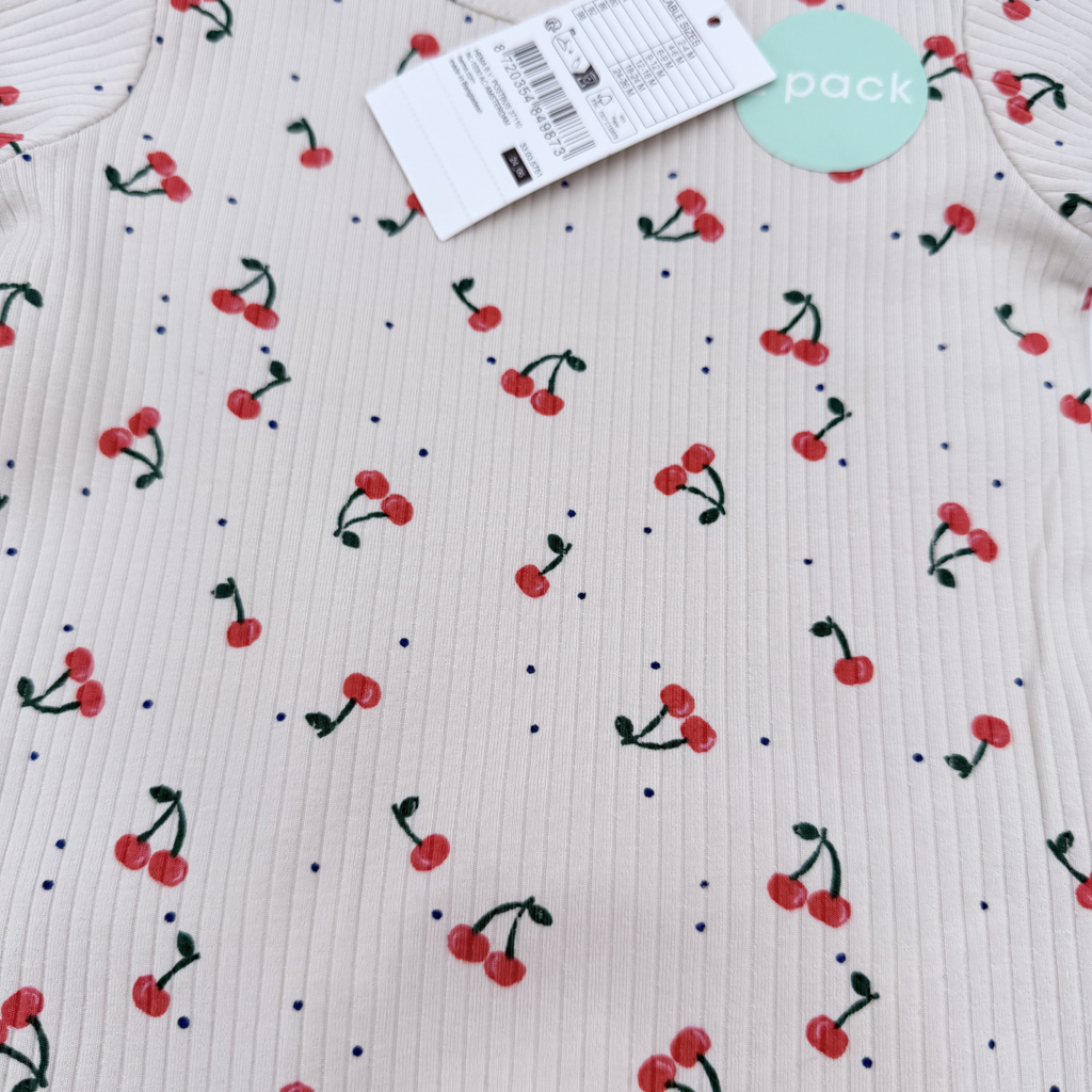 Lot de 2 t-shirts côtelés imprimés cerises — 2-4 mois