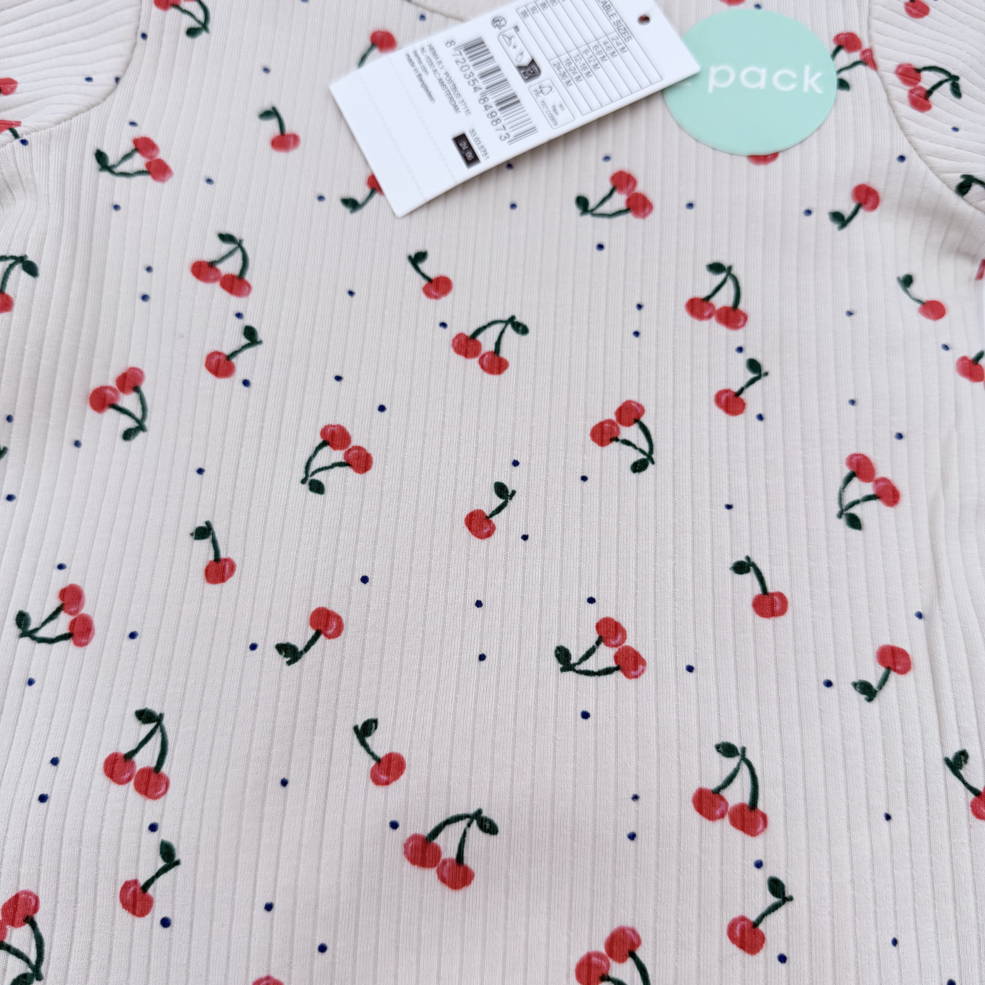 Lot de 2 t-shirts côtelés imprimés cerises — 2-4 mois
