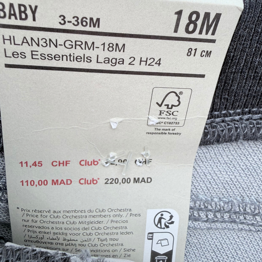 Pantalon gris avec détails noirs - 18 mois