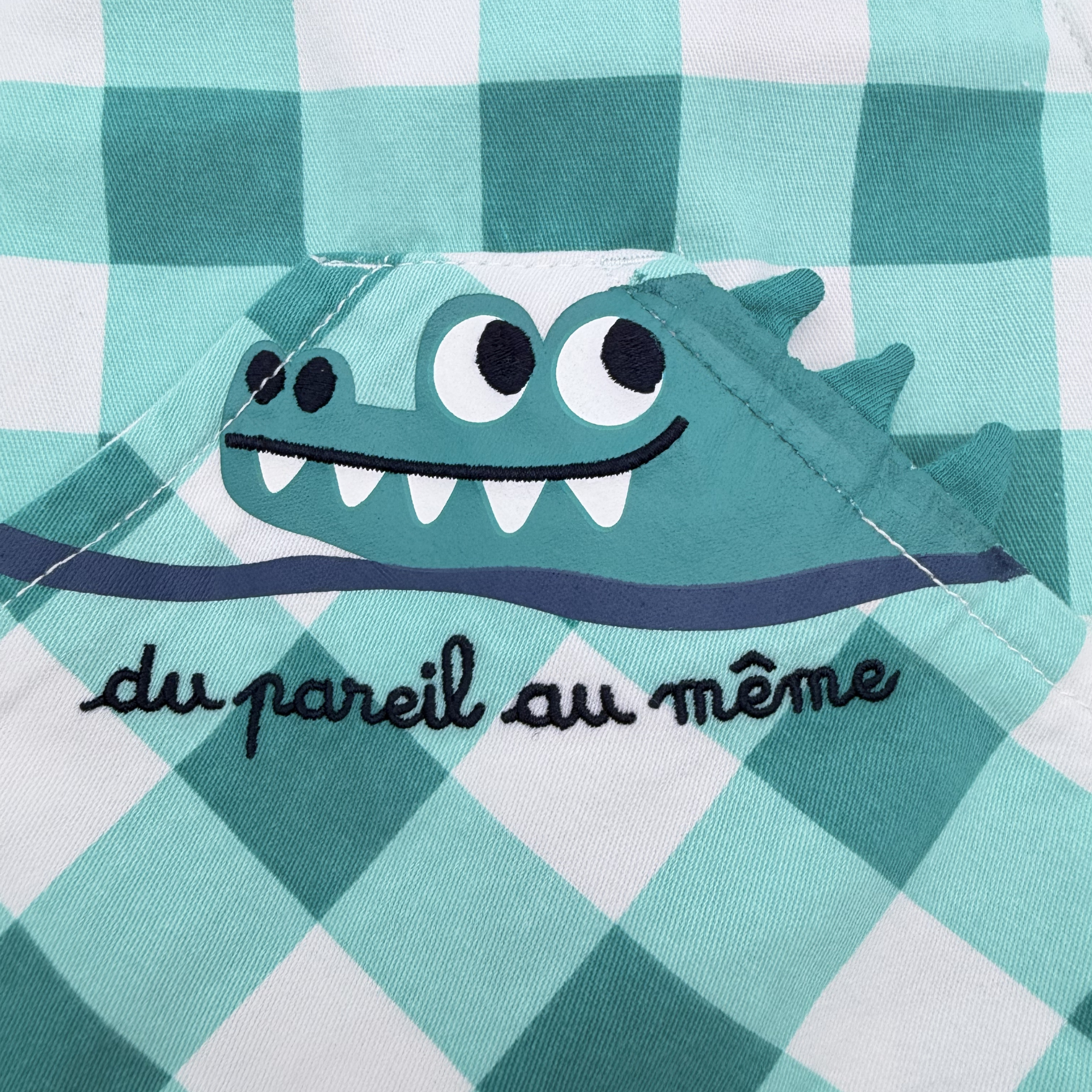 Salopette short à carreaux vert d'eau crocodile — 18 mois
