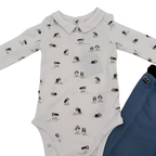 Ensemble bébé body imprimé et pantalon bleu — 12 mois