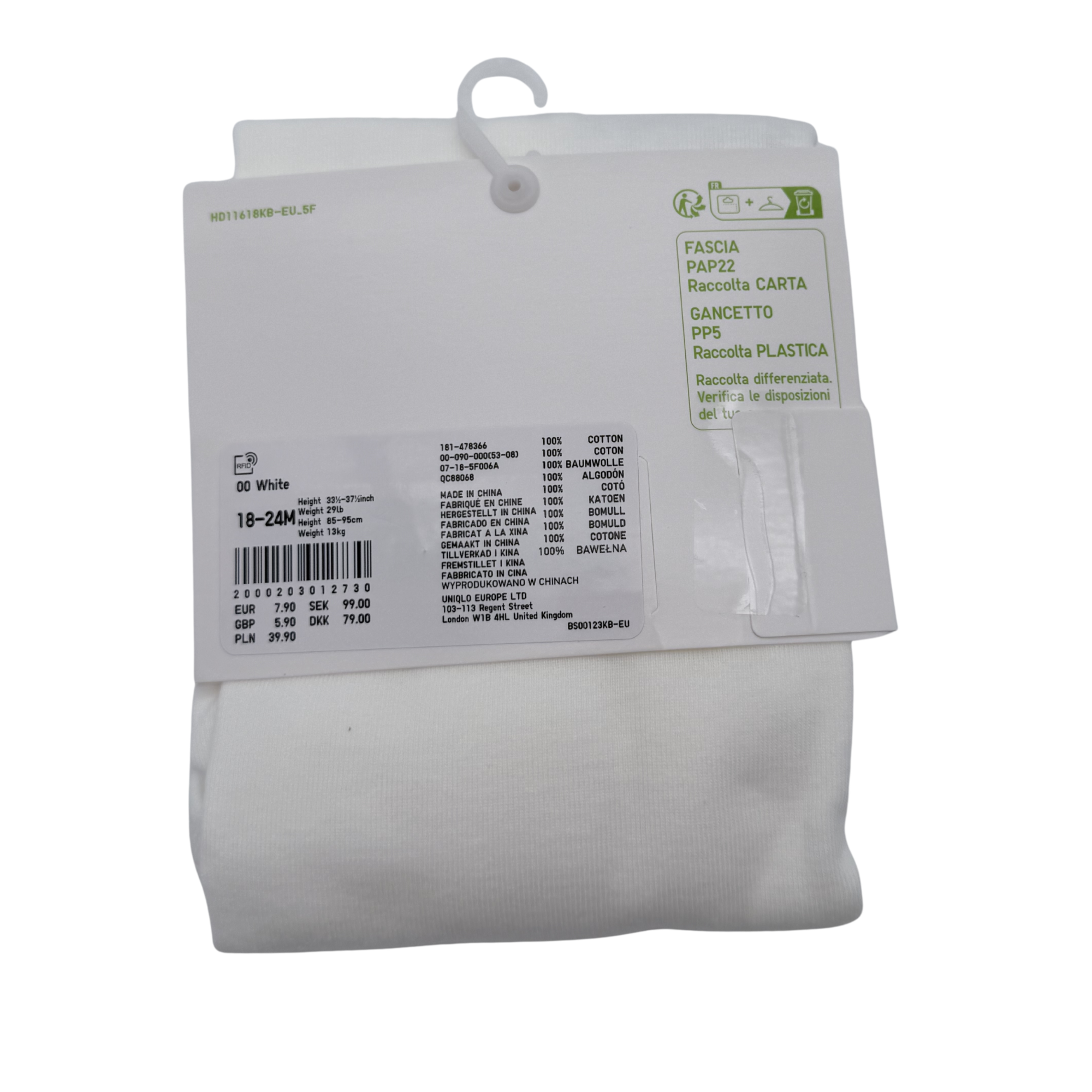 Body manches longues uni blanc — 18-24 mois