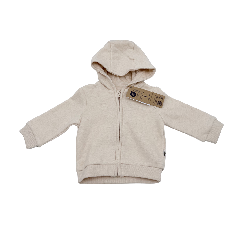 Sweat bébé beige chiné à capuche et fermeture zippée - 6 mois