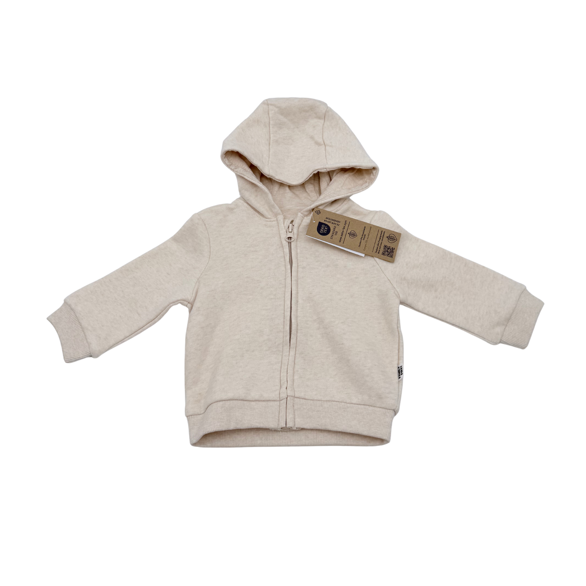 Sweat bébé beige chiné à capuche et fermeture zippée - 6 mois