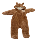 Combinaison pilote bébé marron en fausse fourrure à capuche - 6-12 mois