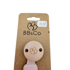 Attache-sucette rose poudré en coton et bois naturel