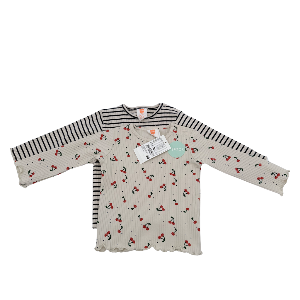 Lot de 2 t-shirts côtelés imprimés cerises — 2-4 mois