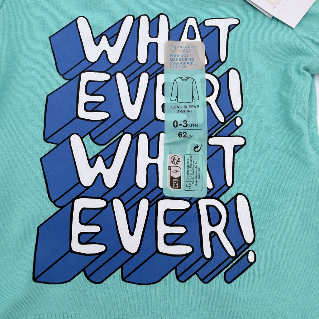 T-shirt bébé vert imprimé “What ever!” — 0-3 mois