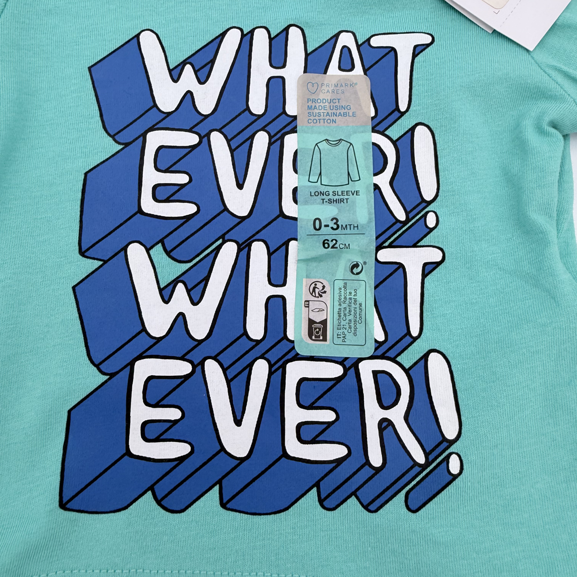 T-shirt bébé vert imprimé “What ever!” — 0-3 mois