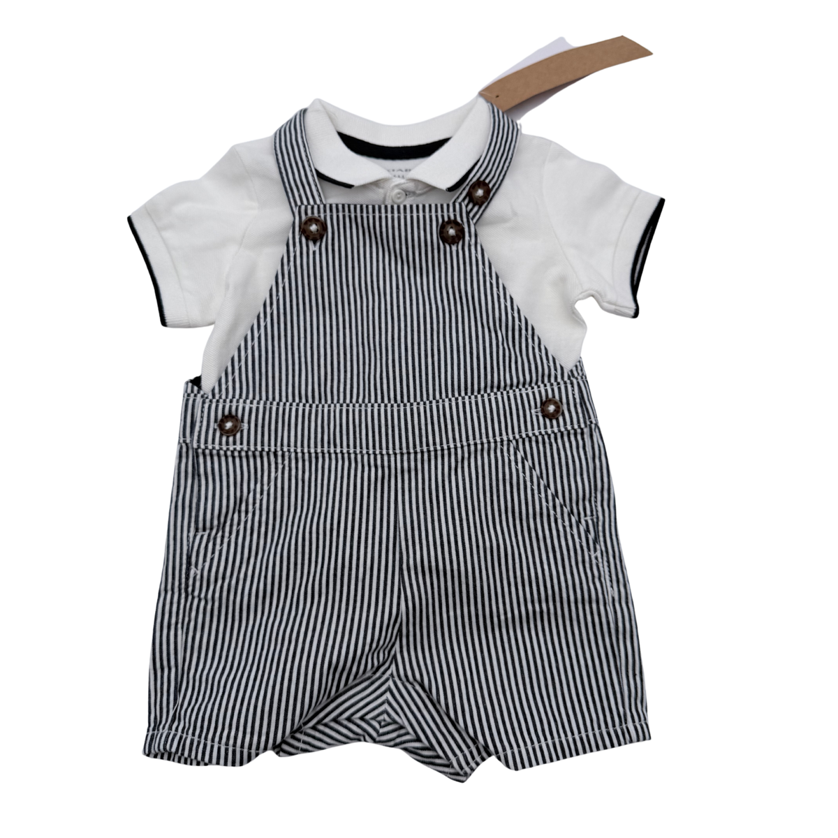 Ensemble salopette courte rayée et polo bébé - 6 mois