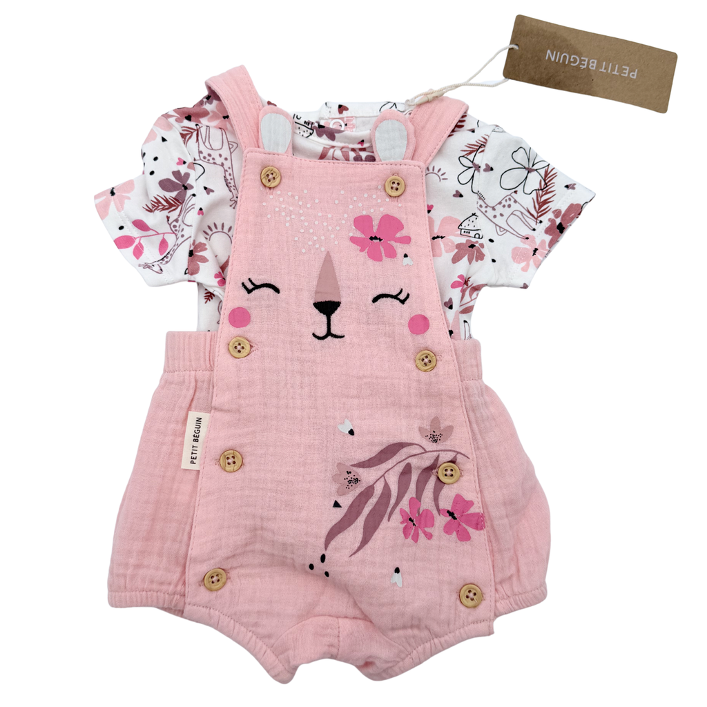 Ensemble salopette courte et t-shirt imprimé biche — 1 mois