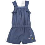 Combishort bleu à volants et broderies fleurs — 6 mois