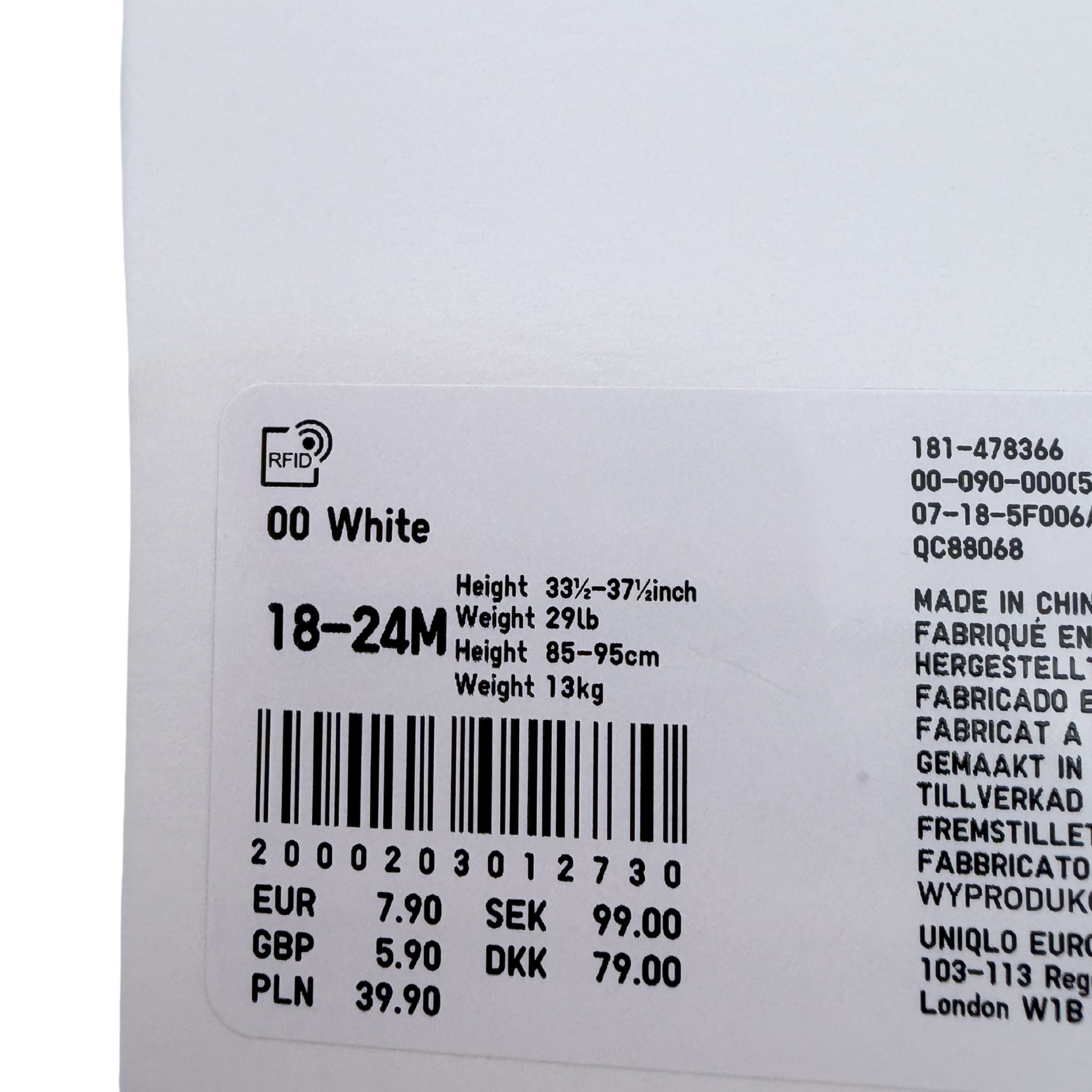 Body manches longues uni blanc — 18-24 mois