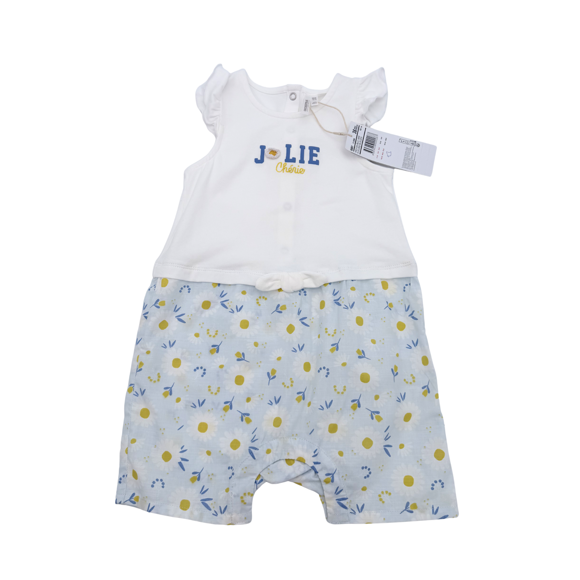 Combishort blanc et bleu imprimé fleuri — 36 mois
