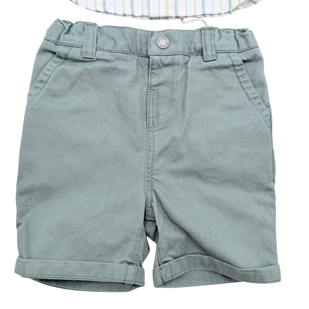 Ensemble chemise rayée et short vert bébé - 18 mois
