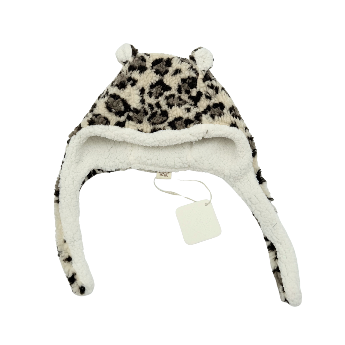 Bonnet bébé à oreilles en sherpa imprimé léopard - 3-9 mois