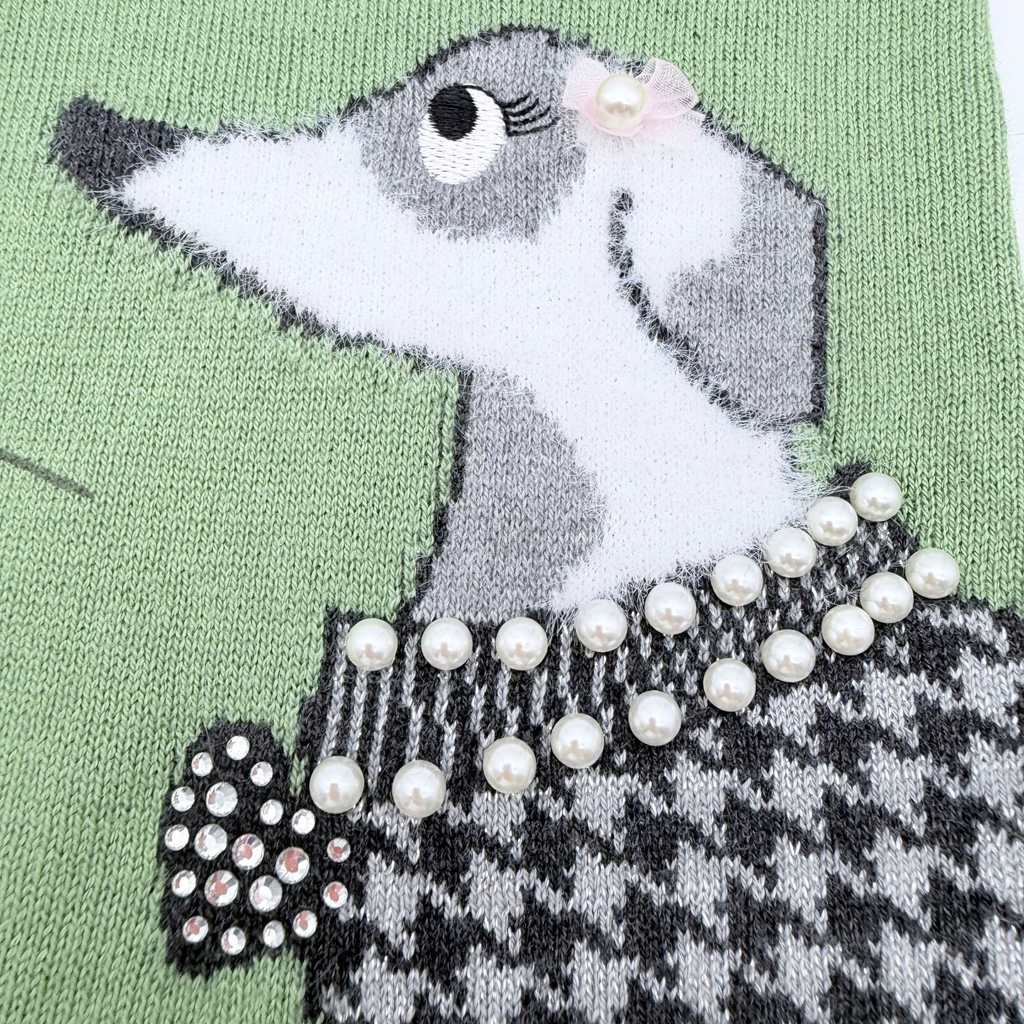 Robe en maille verte motif chien - 2 ans