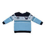 Pull bébé en tricot jacquard bleu et gris doublé velours - 6 mois
