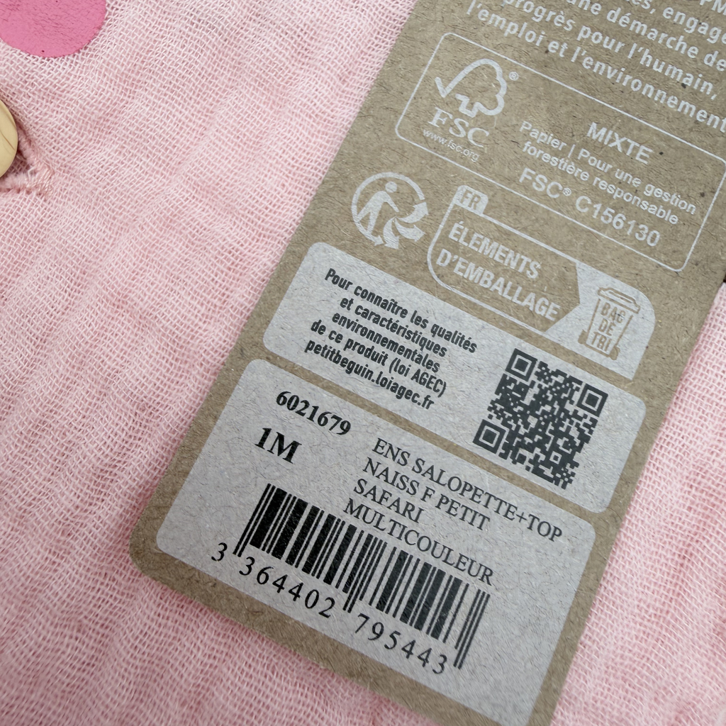 Ensemble salopette courte et t-shirt imprimé biche — 1 mois