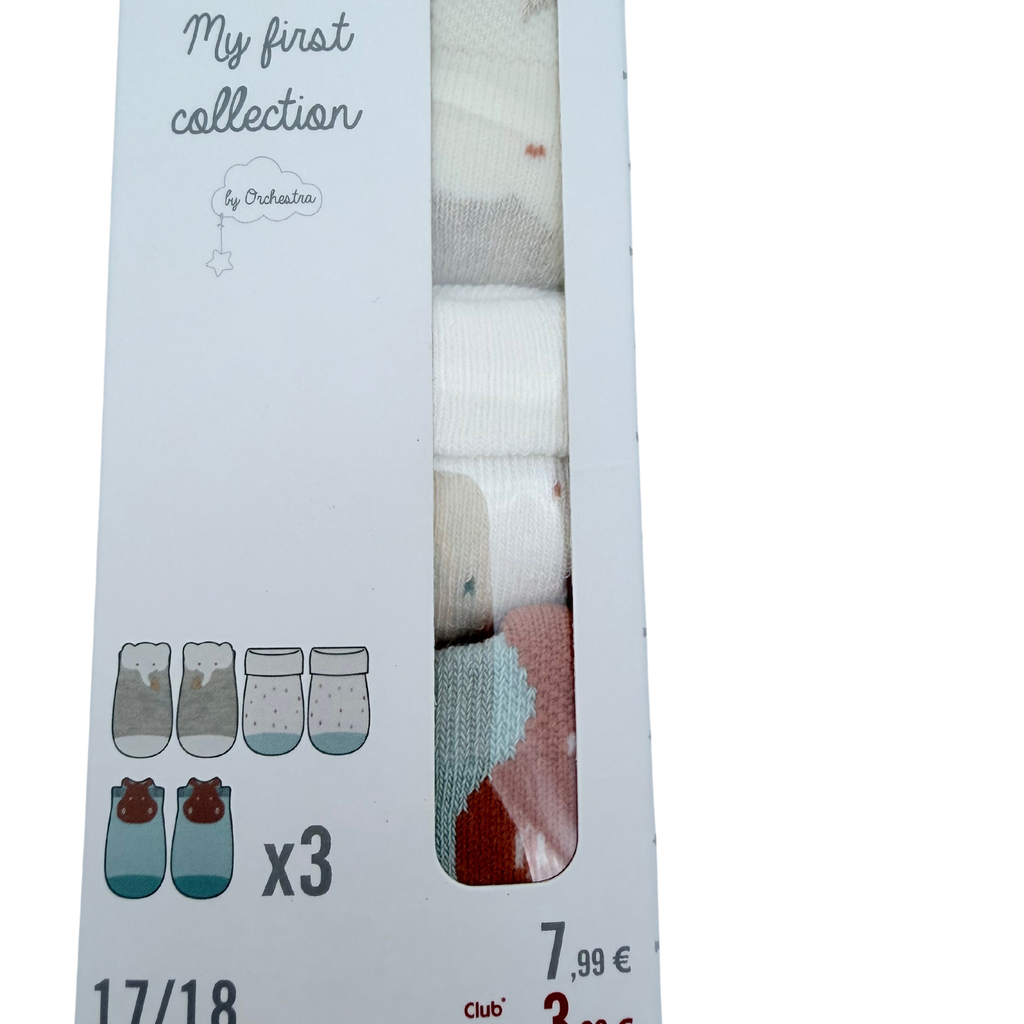 Lot de 3 paires de chaussettes bébé motifs animaux - 17-18