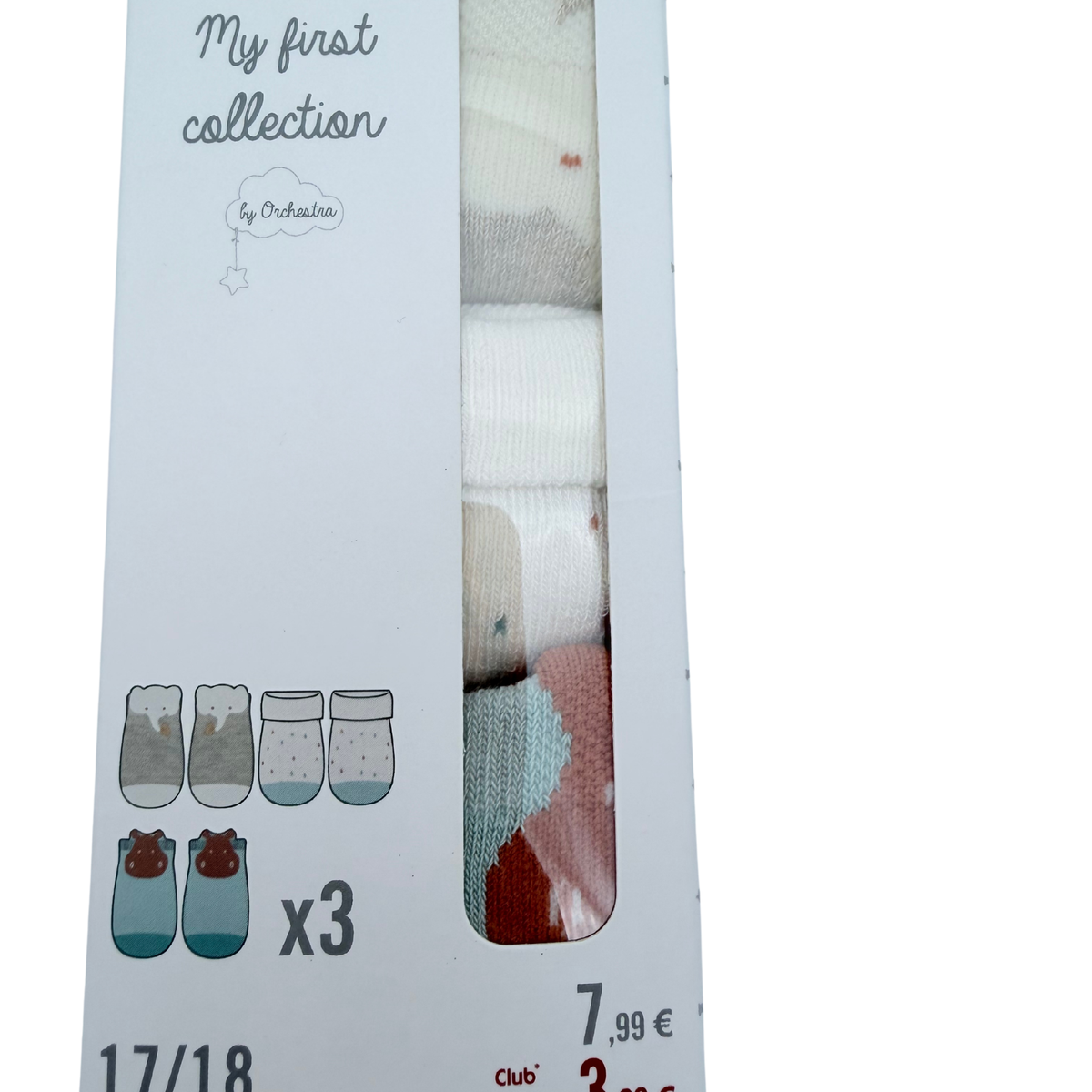 Lot de 3 paires de chaussettes bébé motifs animaux - 17-18