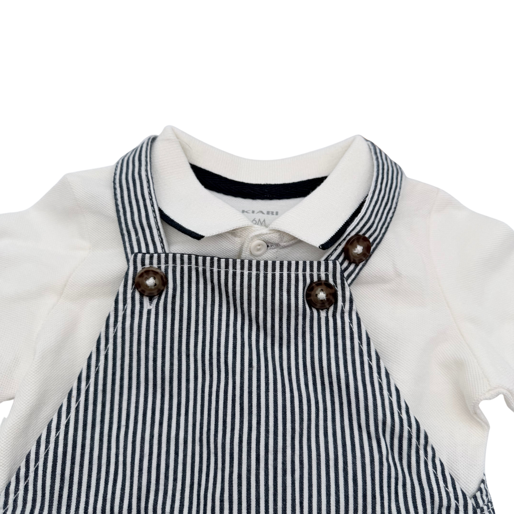Ensemble salopette courte rayée et polo bébé - 6 mois