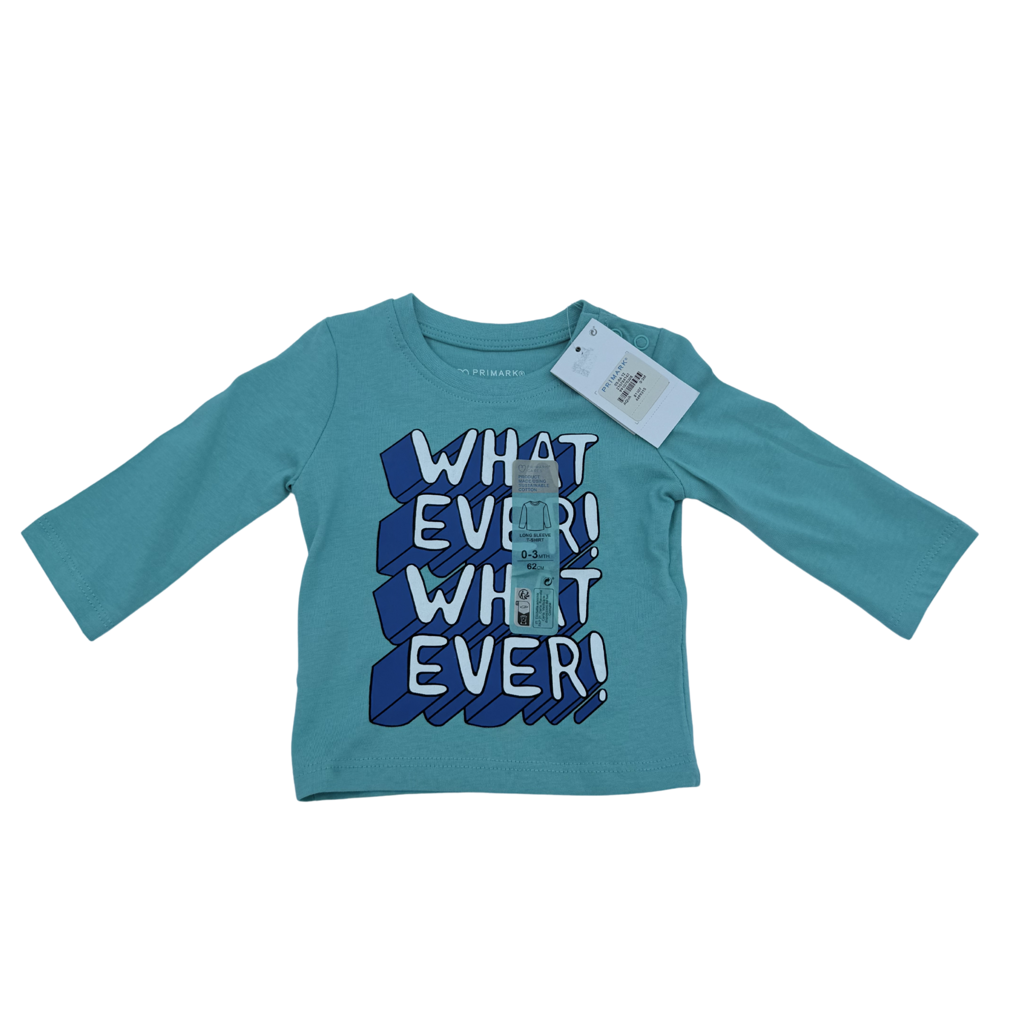 T-shirt bébé vert imprimé “What ever!” — 0-3 mois