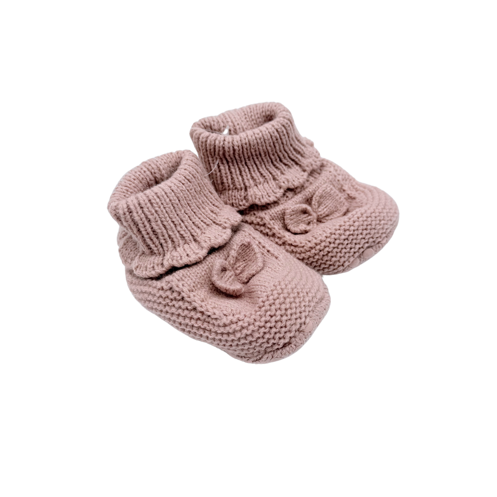 Chaussons bébé en maille rose poudré avec nœuds - 15-17