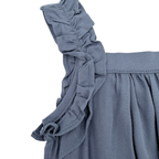 Combishort bleu à volants et broderies fleurs — 6 mois