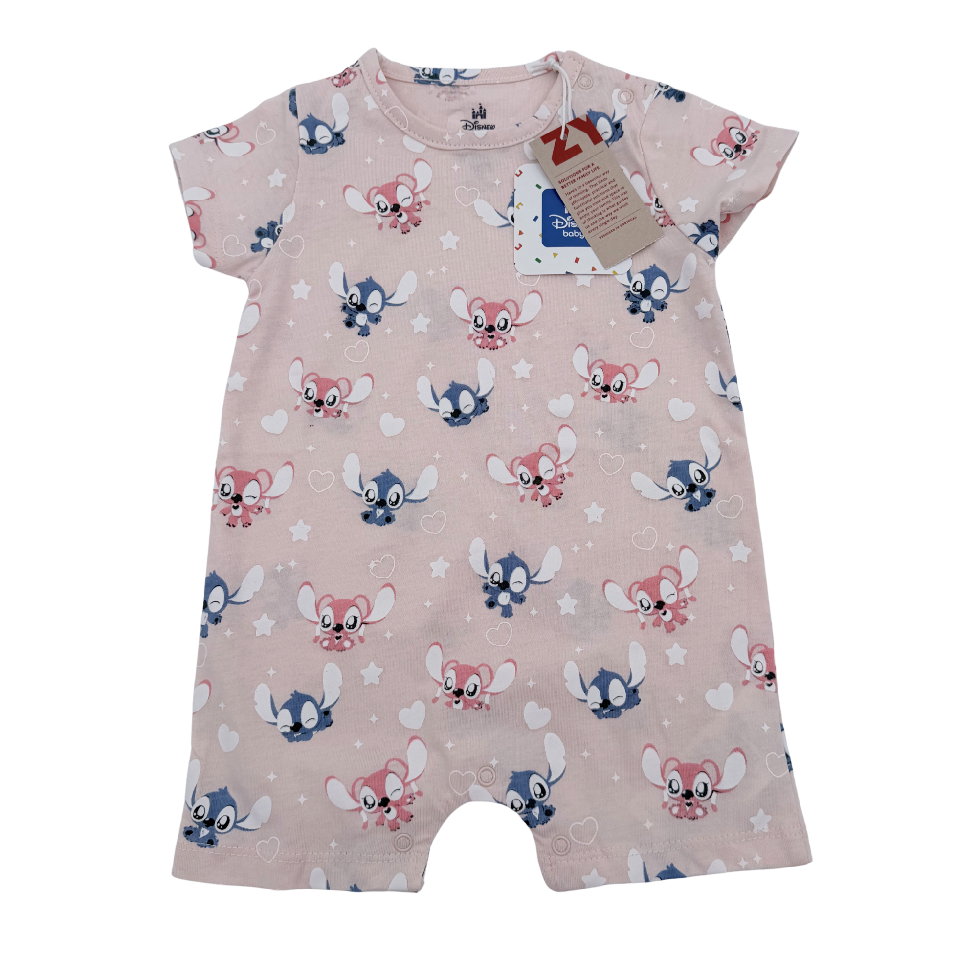 Combishort bébé rose Stitch et Angel — 3-6 mois