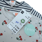 Lot de 2 t-shirts côtelés imprimés cerises — 2-4 mois
