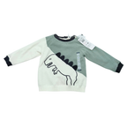 Pull bébé écru et vert motif dinosaure doublé chaud - 18 mois