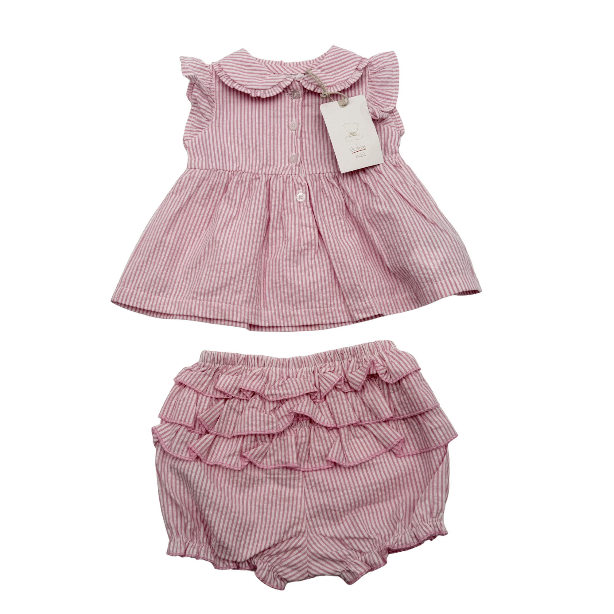 Ensemble blouse et bloomer rayés roses – 1-3 mois