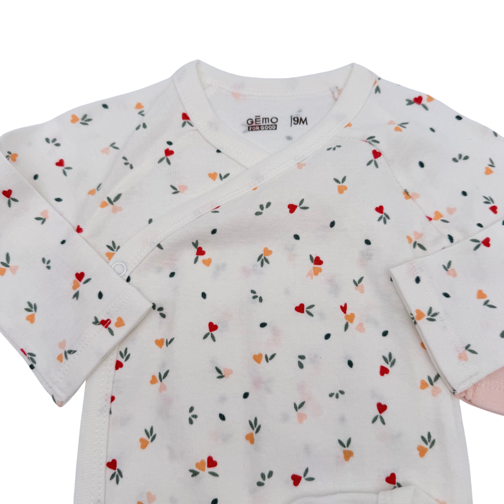 Lot de 3 bodies cache-cœur rose et blanc - 9 mois