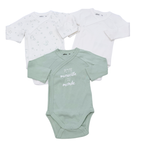 Lot de 3 bodies cache-cœur blanc et vert sauge - 9 mois