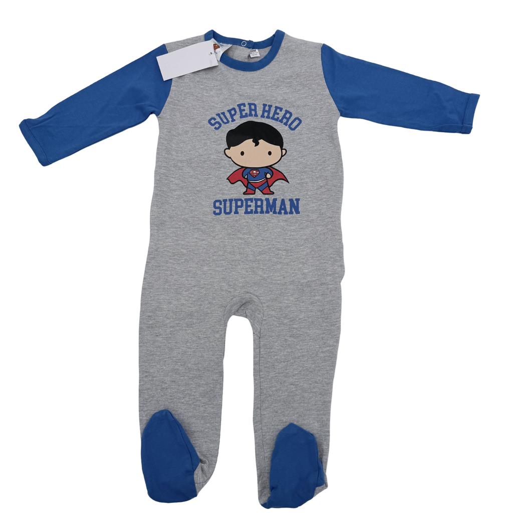 Pyjama gris chiné et bleu motif super-héros — 12 mois
