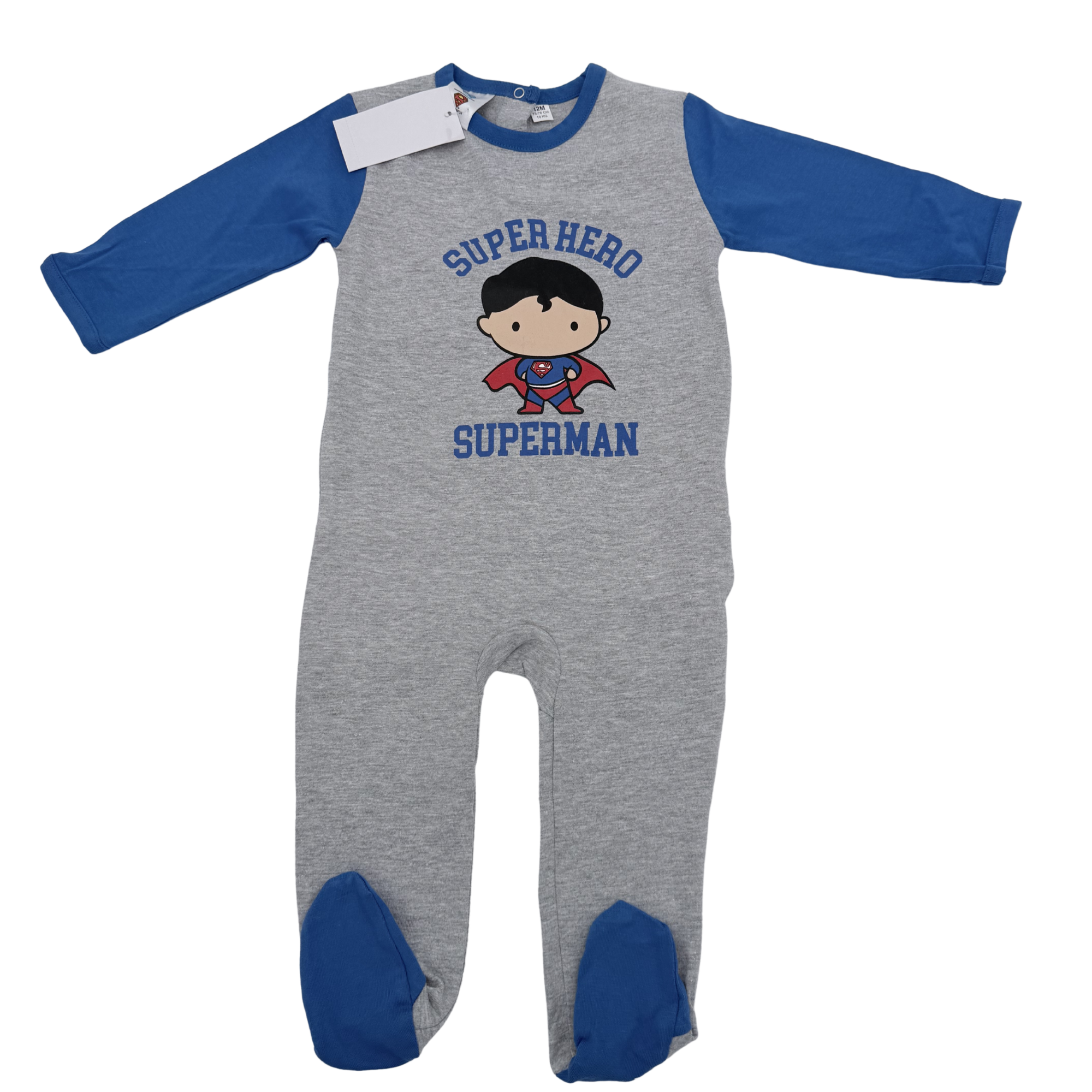 Pyjama gris chiné et bleu motif super-héros — 12 mois