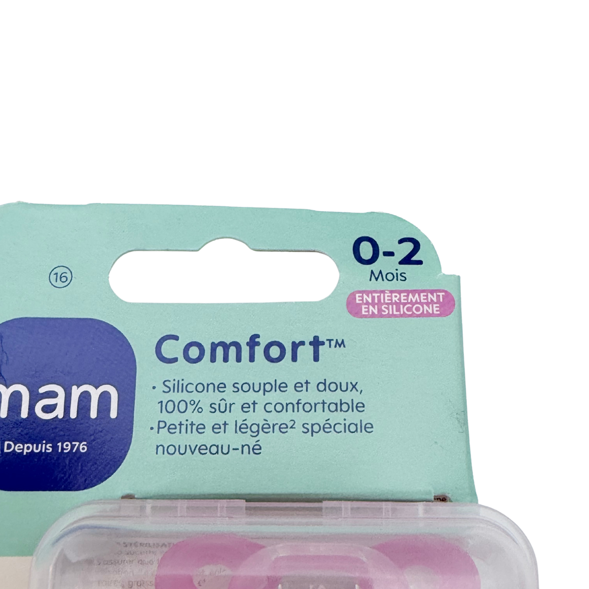 Lot de 2 sucettes Comfort en silicone rose et violet – 0 à 2 mois