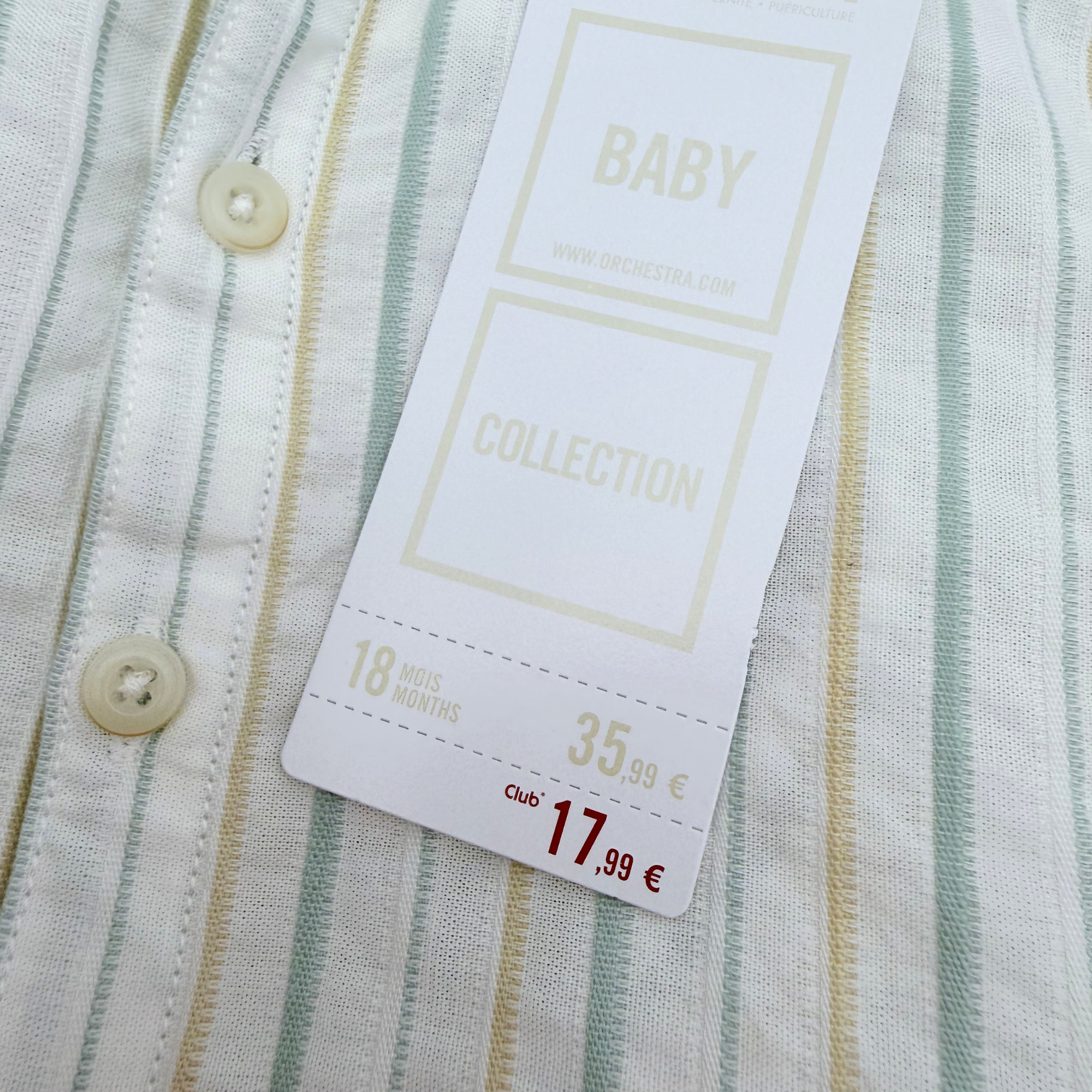 Ensemble chemise rayée et short vert bébé - 18 mois