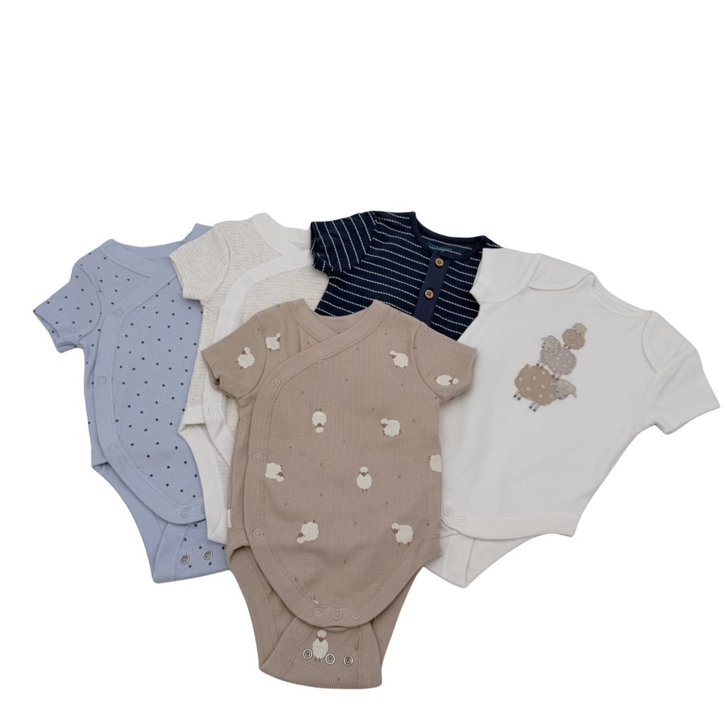 Lot de 5 bodies bébé tons naturels — 3-6 mois
