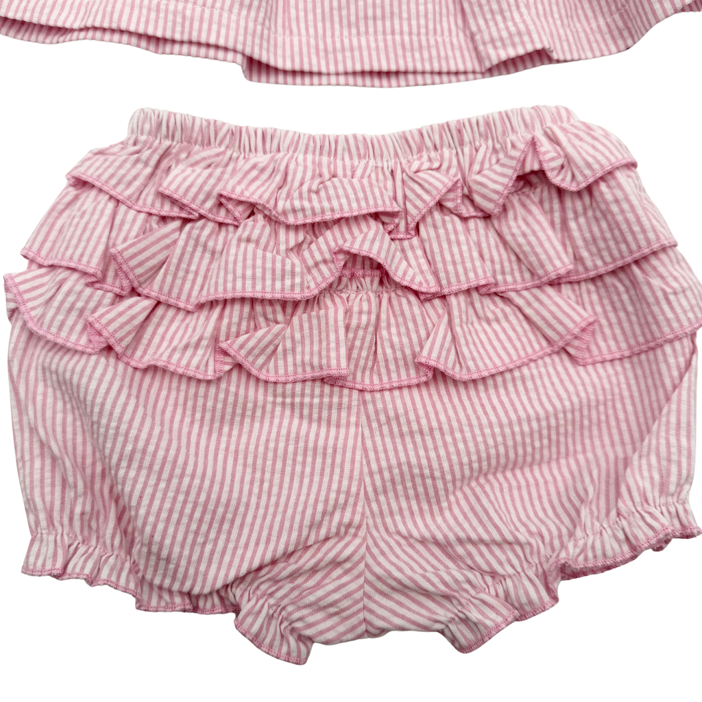 Ensemble blouse et bloomer rayés roses – 1-3 mois