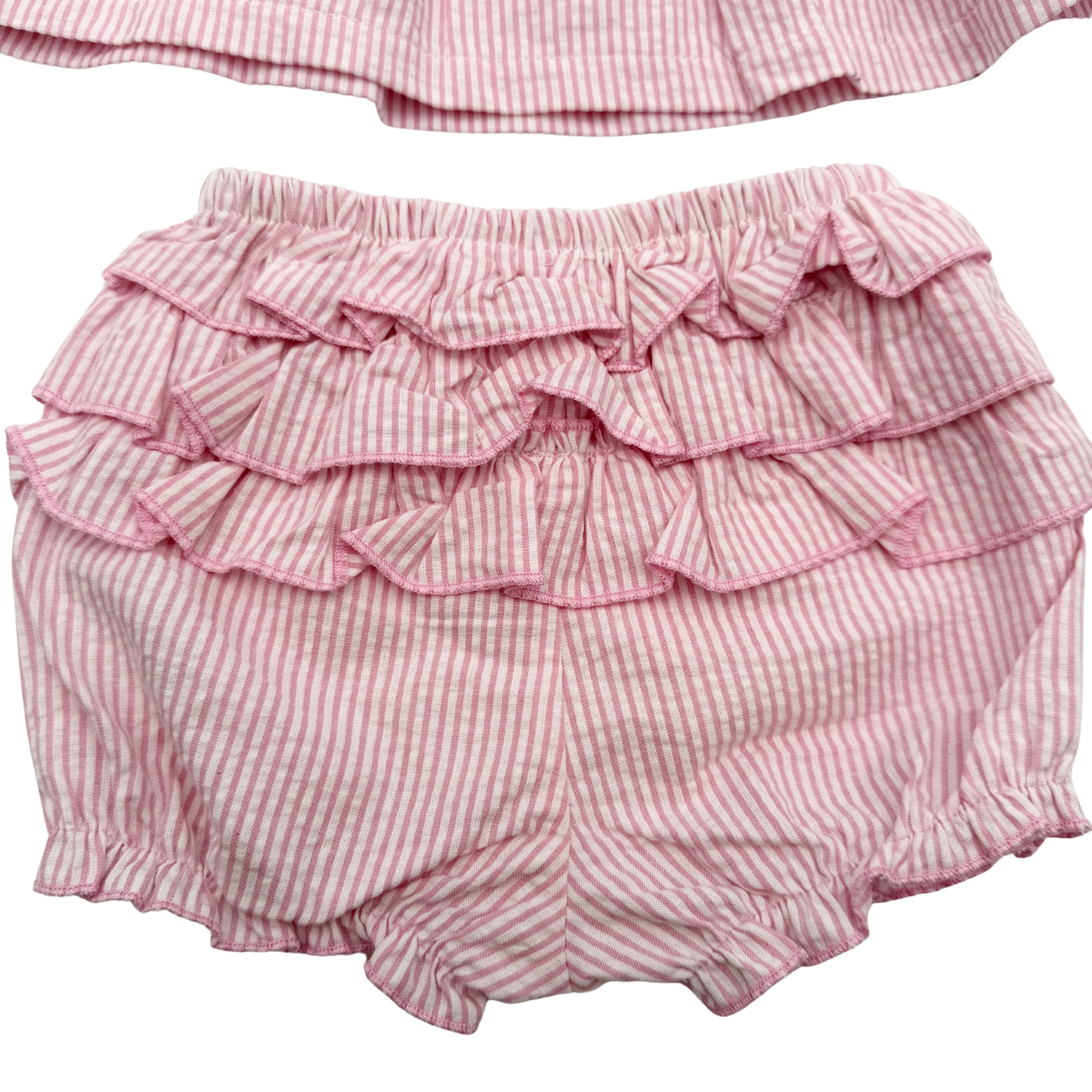 Ensemble blouse et bloomer rayés roses – 1-3 mois