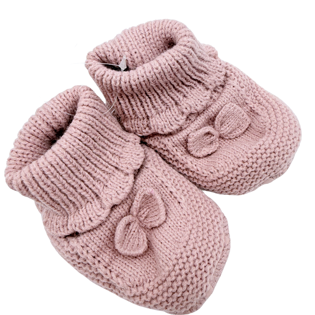 Chaussons bébé en maille rose poudré avec nœuds - 15-17