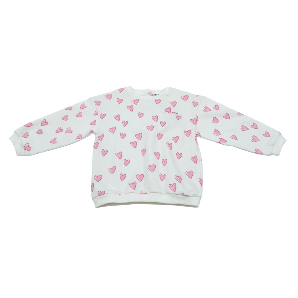 Sweat fille écru imprimé cœurs roses - 36 mois