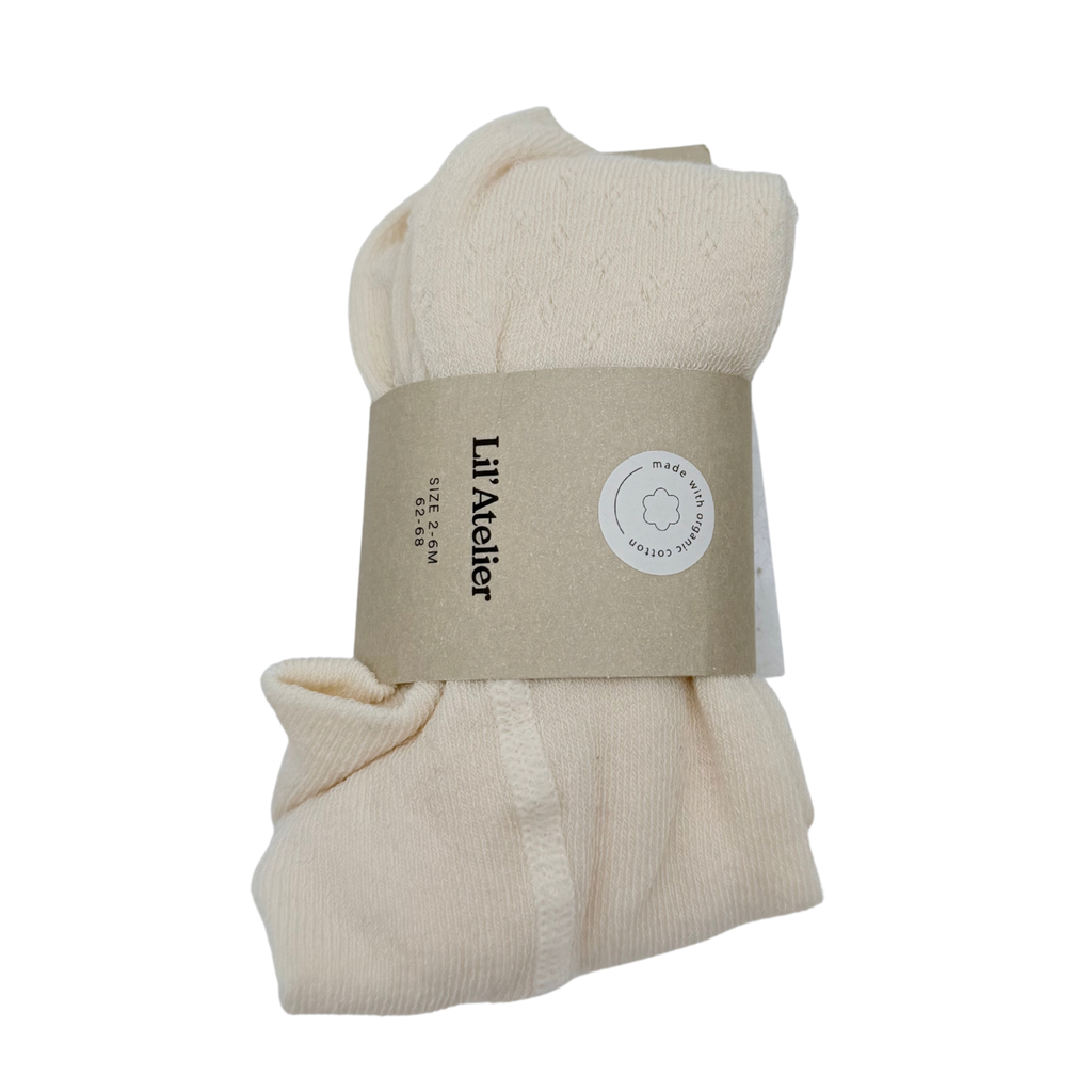 Collants bébé écrus en coton biologique à maille côtelée - 2-6 mois