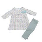 Ensemble robe fleurie et legging vert d'eau — 12 mois