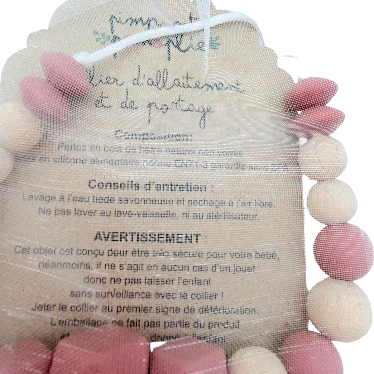 Collier de portage et d’allaitement en bois et silicone – Rose