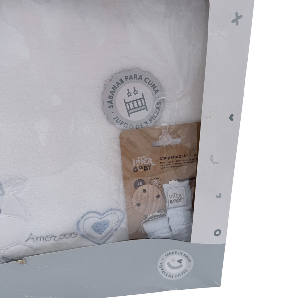 Parure de lit bébé 3 pièces — Blanc et bleu
