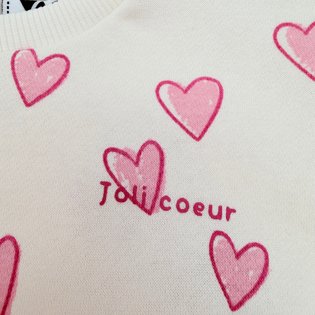 Sweat fille écru imprimé cœurs roses - 36 mois