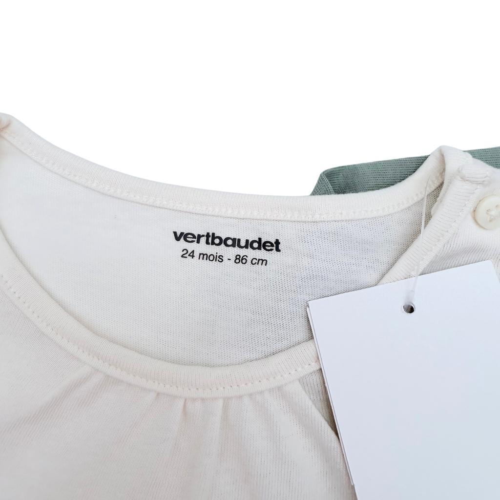 Lot de 2 t-shirts manches longues écru et vert - 24 mois